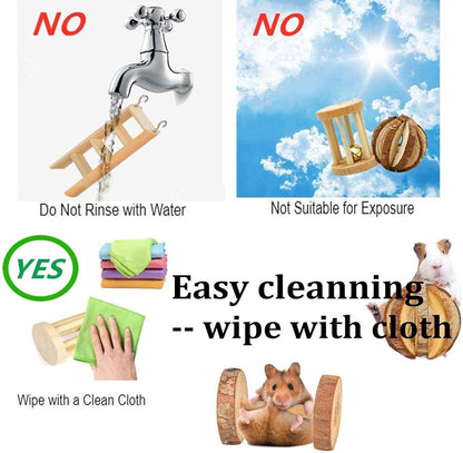 Hamster Chew Toys, Guinea Pig Toys Natural Wooden Pine Rats Chinchillas Toys Accessories Dumbells Exercise Bell Roller Teeth Care Molar Toy for Birds Bunny Rabbits Gerbils (Toy-4)