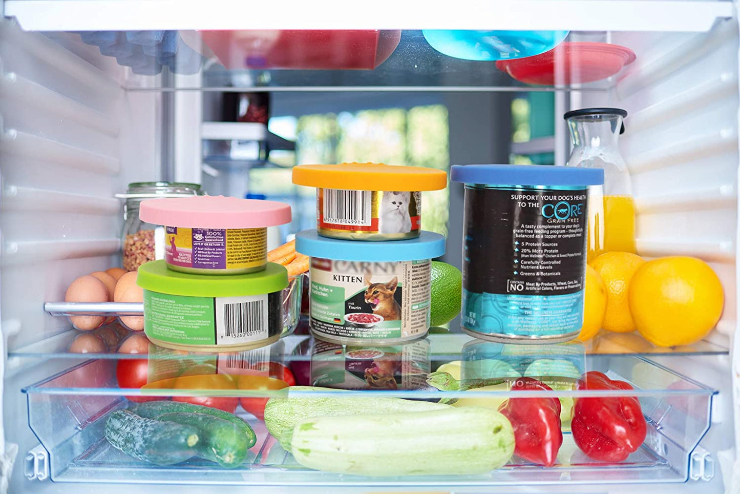 Silicone Can Lids Covers for Dog and Cat Food, Universal Size Fits All Standard Cans (3 Pack & Spoon, Multi-Colored)