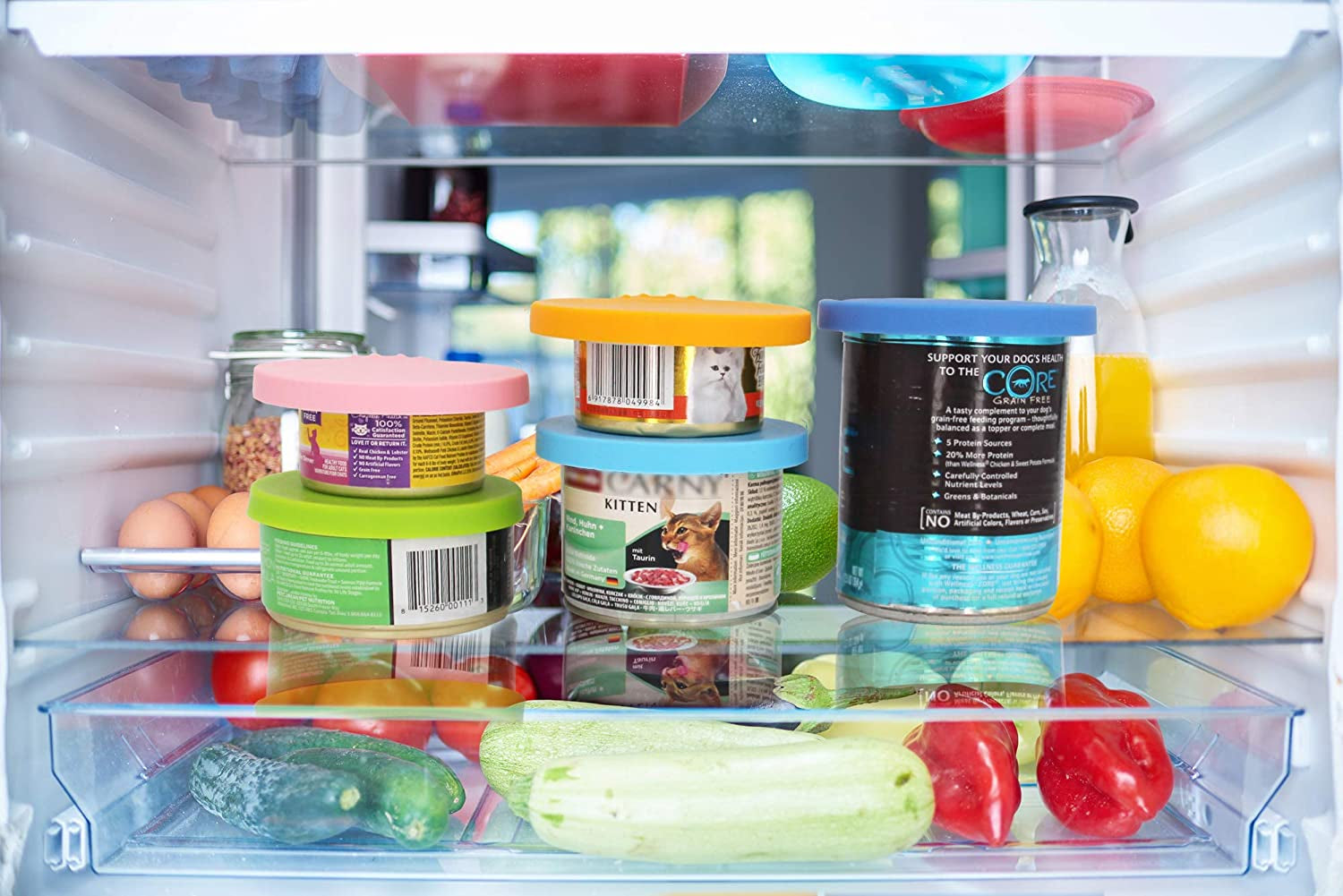 Silicone Can Lids Covers for Dog and Cat Food, Universal Size Fits All Standard Cans (3 Pack & Spoon, Multi-Colored)