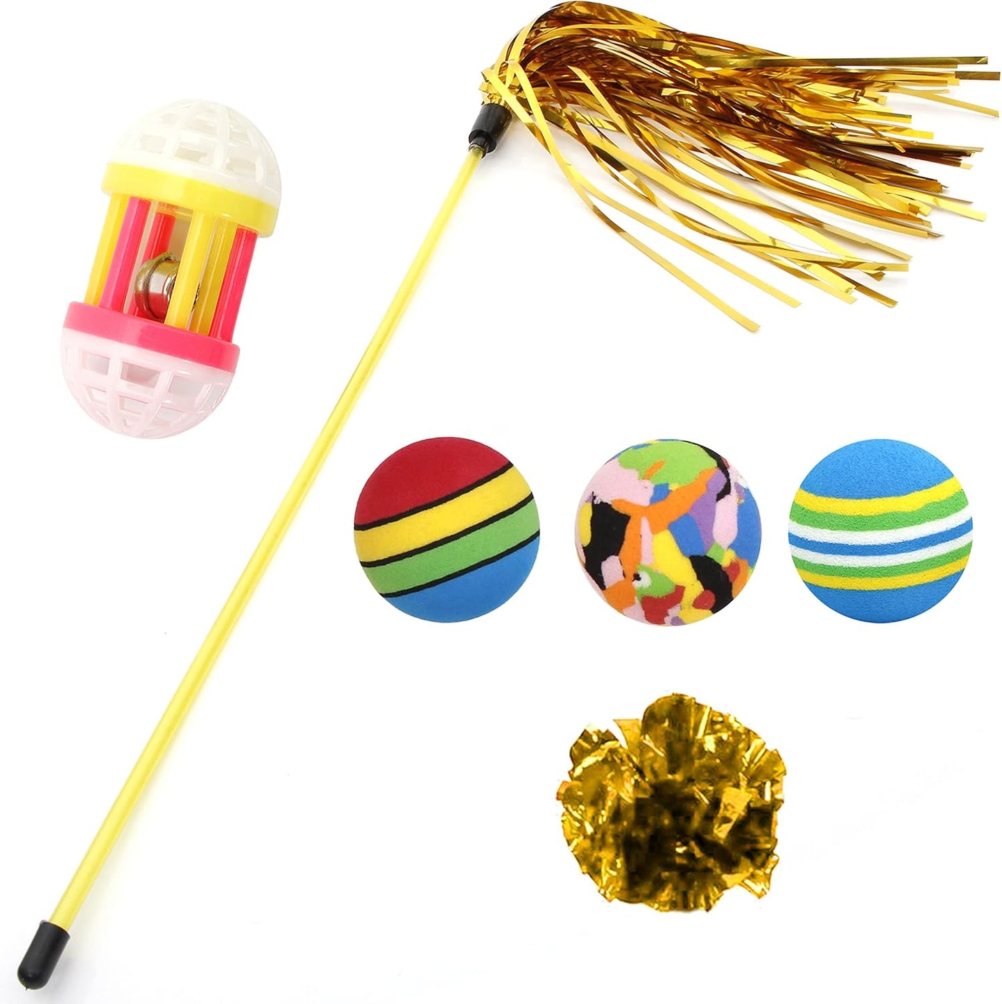 18 Cat Toys Kitten Toys Assortments, Cat Teaser Wand, Interactive Bell Toy, Sparkle Balls for Cat, Puppy, Kitty, Kitten (With Square Tunnel and Scratching Mat)